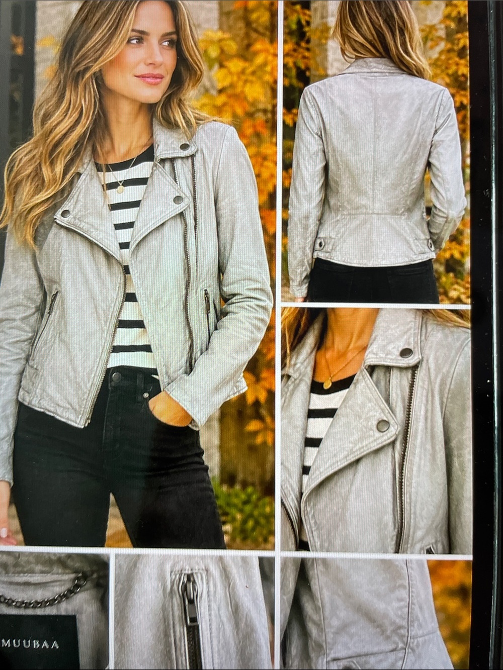 M.   MUUBAA  Light Gray Leather Moto Jacket.  NWOT